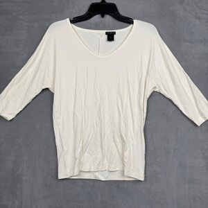 Ann Taylor V Neck 3/4 Sleeve Tunic Top Cream‎ Women's Size S